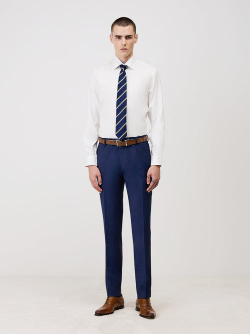 Pantalon coordonnable Regular en laine Marzotto unie bleu indigo - Father & Sons - 4