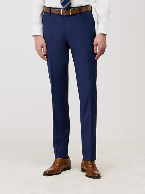 Pantalon coordonnable Regular en laine Marzotto unie bleu indigo - Father & Sons - 1