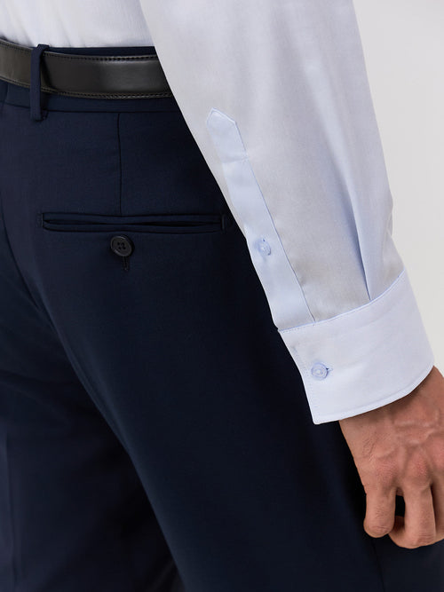 Pantalon coordonnable Regular en laine Marzotto unie bleu marine - Father & Sons - 3