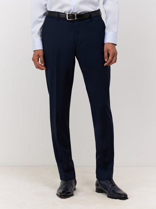 Pantalon coordonnable Regular en laine Marzotto unie bleu marine - Father & Sons - 1