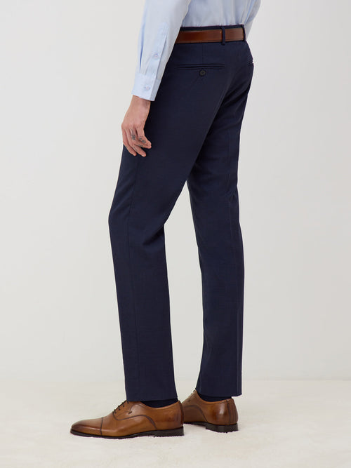 Pantalon voyage coordonnable en laine Marzotto unie bleu marine - Father & Sons - 2