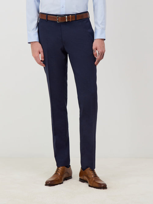 Pantalon voyage coordonnable en laine Marzotto unie bleu marine - Father & Sons - 1
