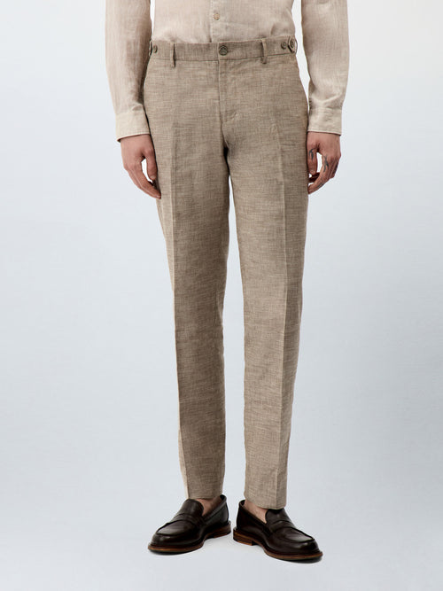Pantalon coordonnable Slim en lin et coton beiges - Father & Sons - 1