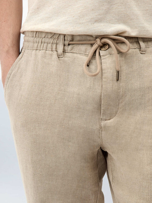 Pantalon casual regular en lin beige - Father & Sons - 3