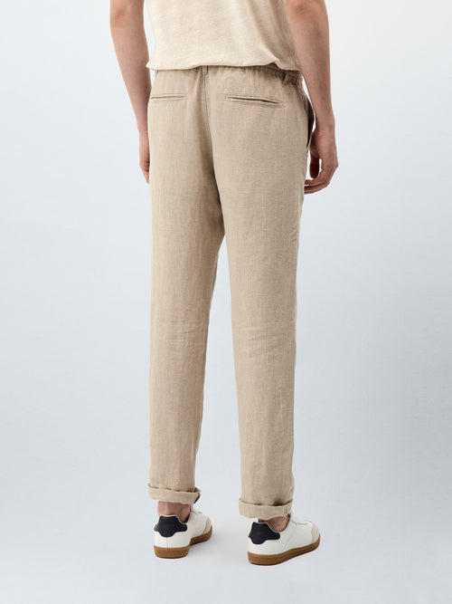 Pantalon casual regular en lin beige - Father & Sons - 2