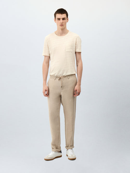 Pantalon casual regular en lin beige - Father & Sons - 4