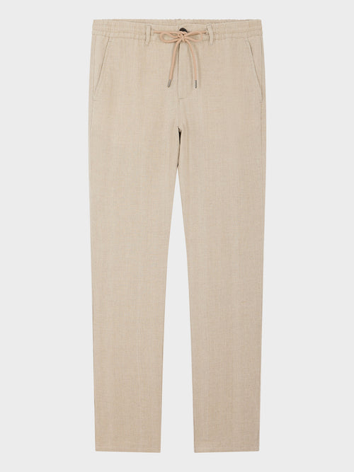 Pantalon casual regular en lin beige - Father & Sons - 5