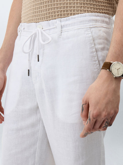Pantalon casual regular en lin blanc - Father & Sons - 3