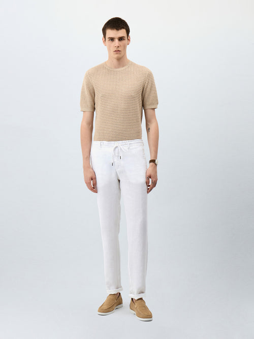 Pantalon casual regular en lin blanc - Father & Sons - 4