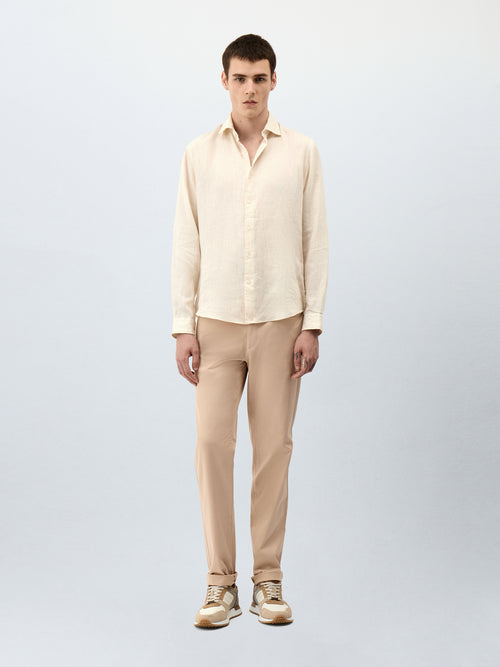 Pantalon casual slack regular en coton stretch camel - Father & Sons - 4