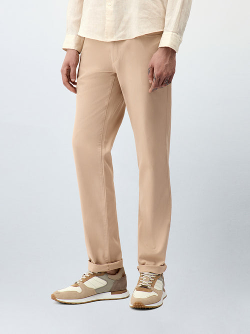 Pantalon casual slack regular en coton stretch camel - Father & Sons - 1