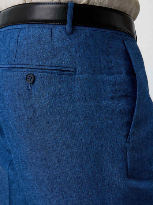 Pantalon coordonnable Slim en lin bleu indigo - Father & Sons - 3