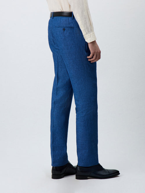 Pantalon coordonnable Slim en lin bleu indigo - Father & Sons - 2