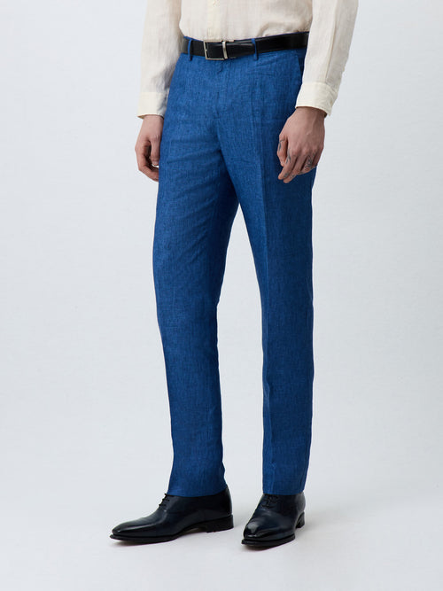 Pantalon coordonnable Slim en lin bleu indigo - Father & Sons - 1
