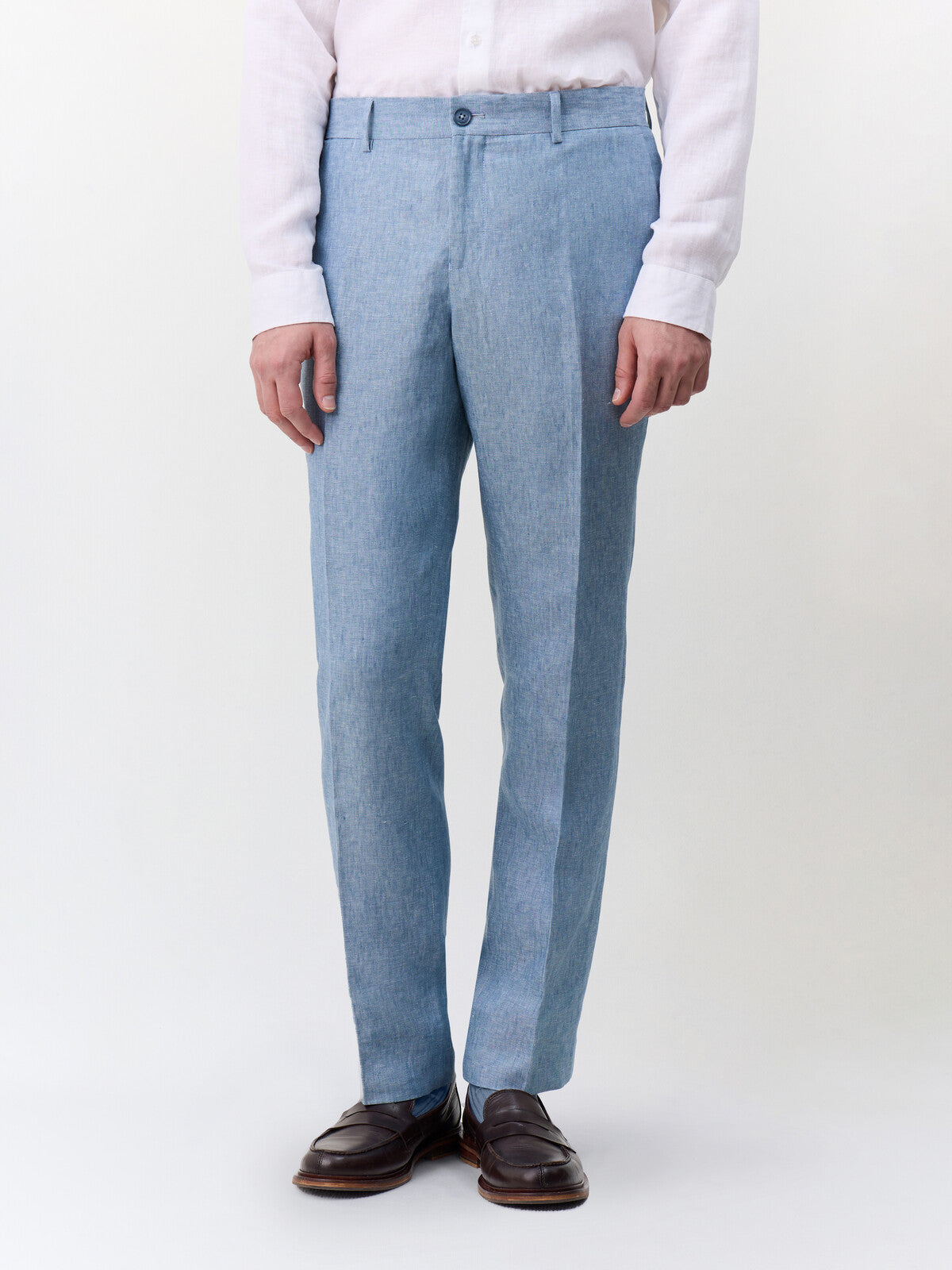 Pantalon coordonnable slim en lin bleu jeans Father & Sons