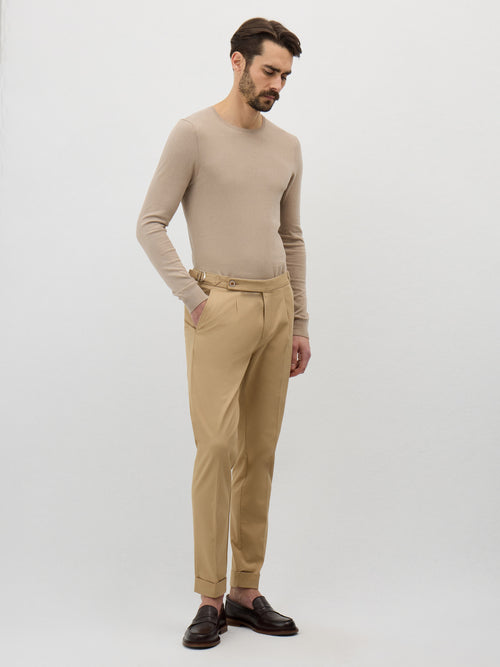Chino slack slim en coton stretch 7/8 beige - Father & Sons - 4