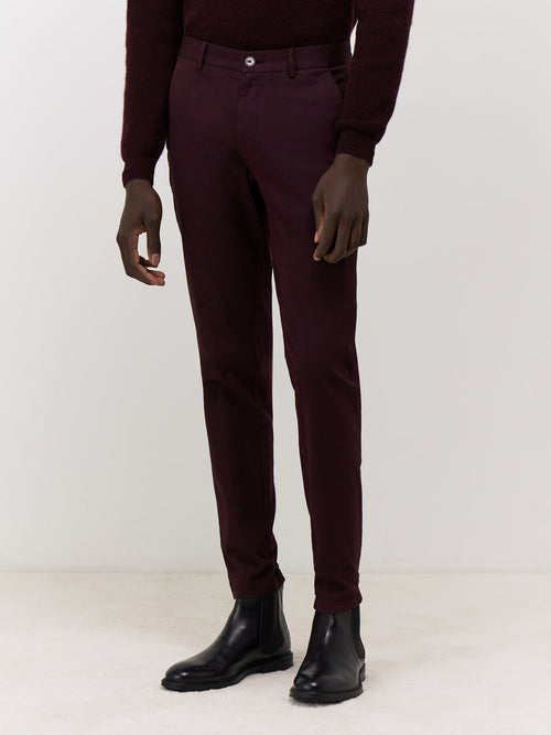 Chino slack skinny 7/8 en coton mélangé bordeaux - Father & Sons - 1