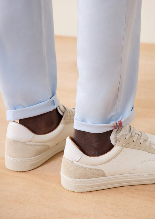 Chino slack skinny 7/8 en coton stretch uni bleu ciel - Father & Sons - 3