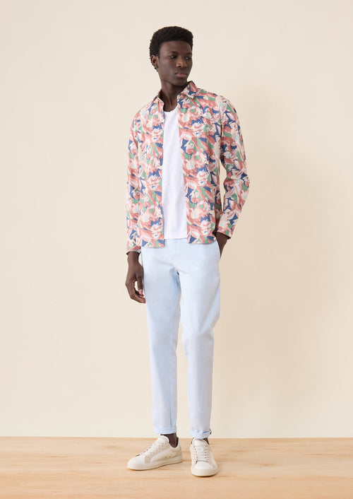 Chino slack skinny 7/8 en coton stretch uni bleu ciel - Father & Sons - 1