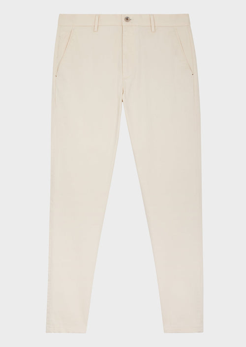 Pantalon slack skinny 7/8 en coton stretch uni écru - Father & Sons - 5