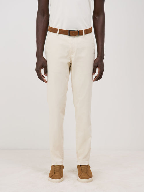 Pantalon slack skinny 7/8 en coton stretch uni écru - Father & Sons - 1
