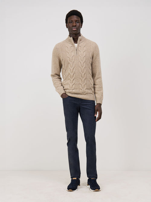 Pantalon casual skinny en coton mélangé bleu indigo - Father & Sons - 4