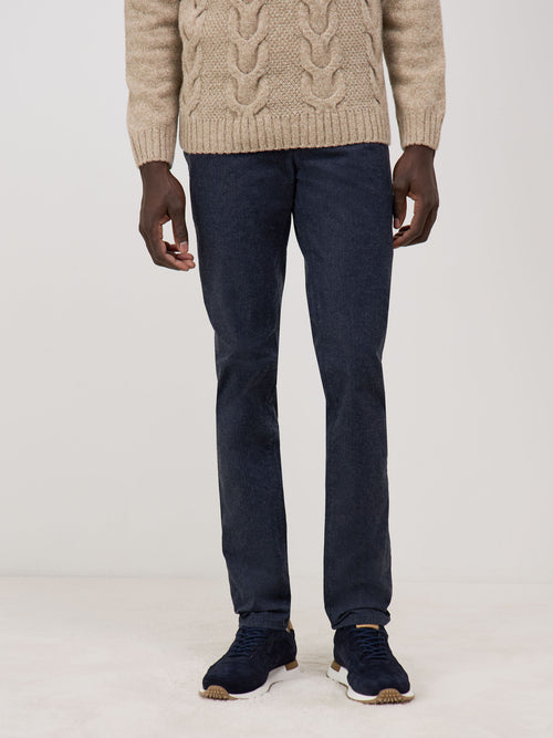 Pantalon casual skinny en coton mélangé bleu indigo - Father & Sons - 1