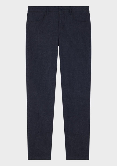 Pantalon casual skinny en coton mélangé bleu indigo - Father & Sons - 5