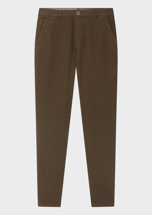 Chino slack skinny 7/8 en coton stretch uni kaki - Father & Sons - 1