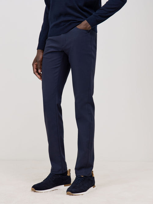 Pantalon casual skinny en coton mélangé bleu marine - Father & Sons - 1