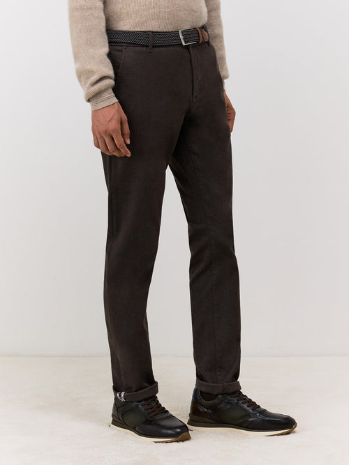 Chino slack skinny 7/8 en coton mélangé marron - Father & Sons - 1