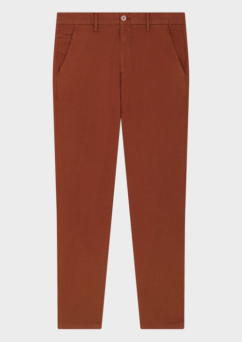 Chino slack skinny 7/8 en coton mélangé stretch uni terracotta - Father & Sons - 1