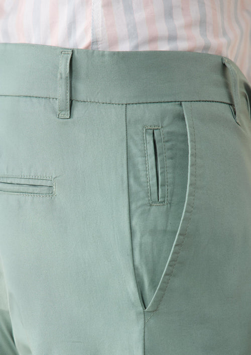 Chino slack skinny 7/8 en coton stretch uni vert - Father & Sons - 3
