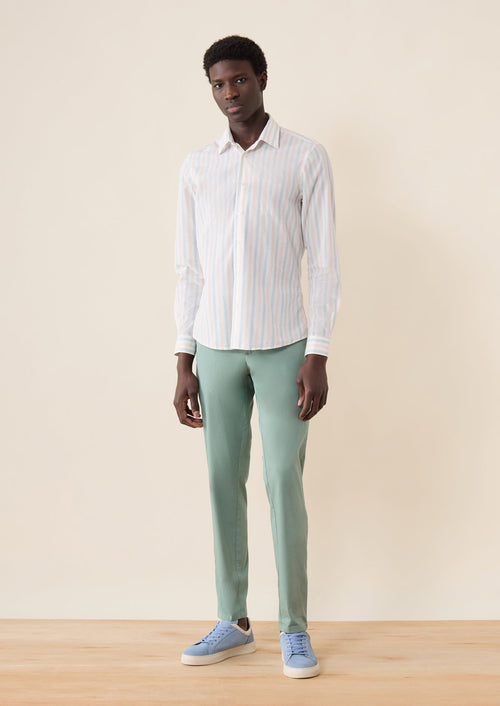 Chino slack skinny 7/8 en coton stretch uni vert - Father & Sons - 1