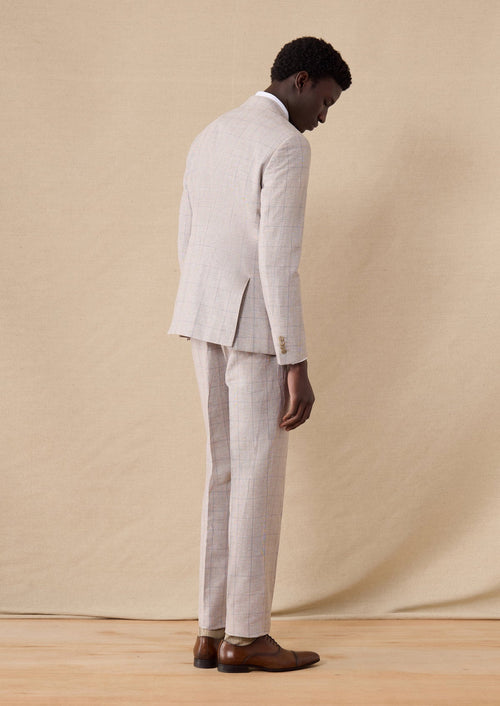Pantalon coordonnable Slim en coton et lin beiges Prince de Galles - Father & Sons - 2