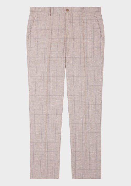 Pantalon coordonnable Slim en coton et lin beiges Prince de Galles - Father & Sons - 3