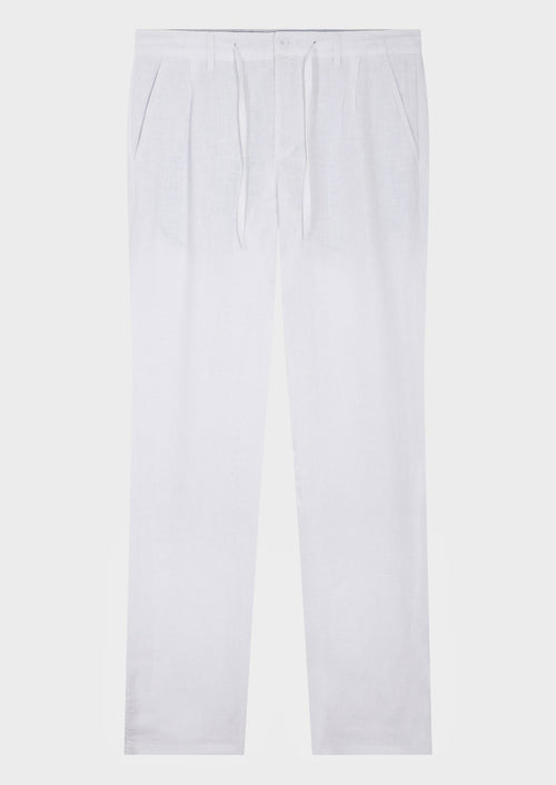 Pantalon casual slim en lin uni blanc - Father & Sons - 1