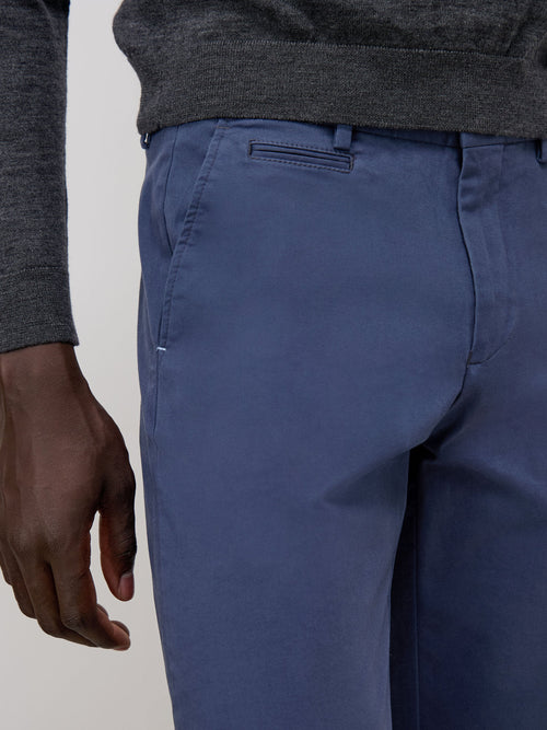 Chino slack skinny en coton stretch uni bleu indigo - Father & Sons - 3