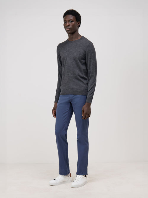 Chino slack skinny en coton stretch uni bleu indigo - Father & Sons - 4
