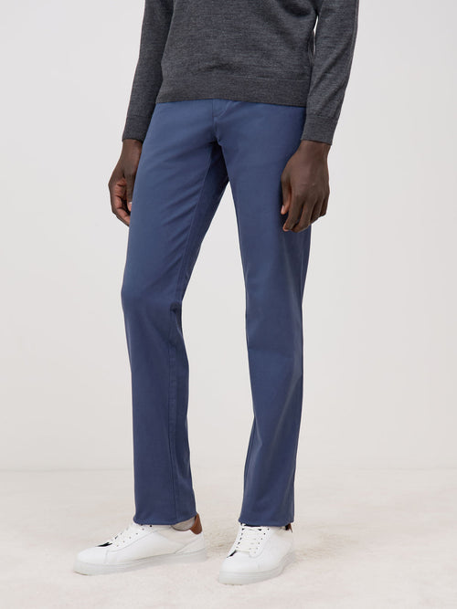 Chino slack skinny en coton stretch uni bleu indigo - Father & Sons - 1