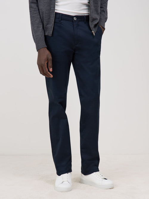 Chino slack skinny en coton stretch uni bleu marine - Father & Sons - 1