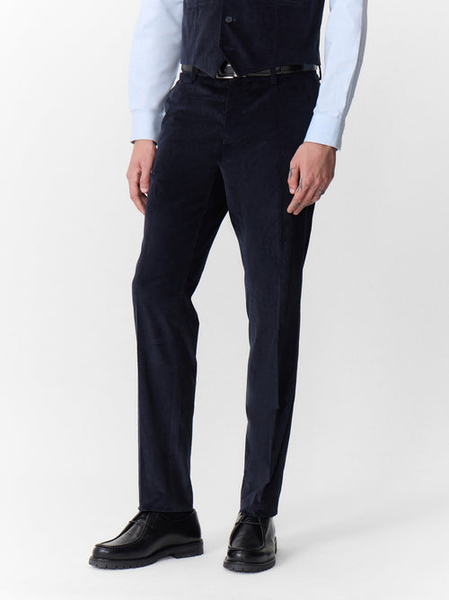 Pantalon coordonnable slim en velours côtelé bleu marine - Father & Sons - 1