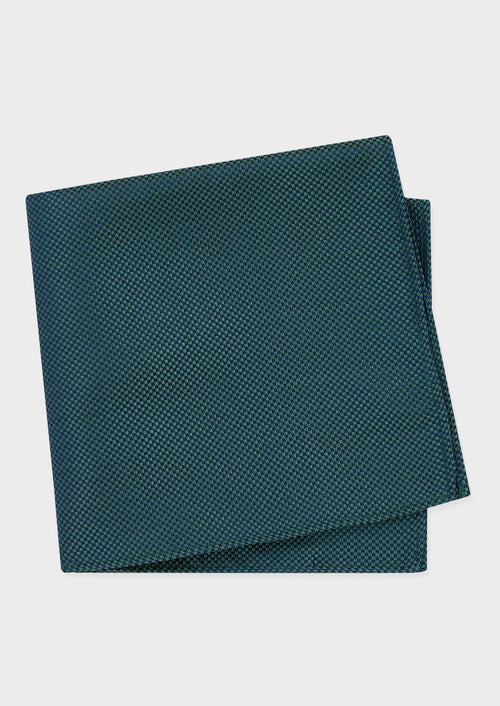 Pochette en soie à carreaux bleu marine et vert bouteille - Father & Sons - 1