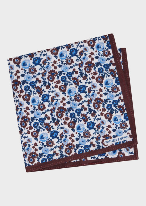 Pochette blanche à motif fleuri bleu et bordeaux - Father & Sons - 1