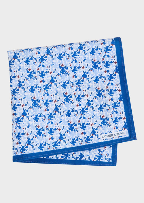Pochette blanche à motif fleuri bleu cobalt - Father & Sons - 1