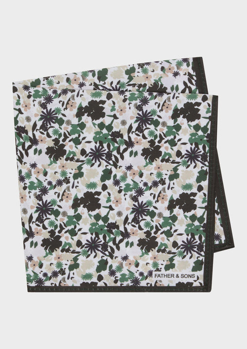 Pochette blanche à motif fleuri kaki, vert, gris et beige - Father & Sons - 1