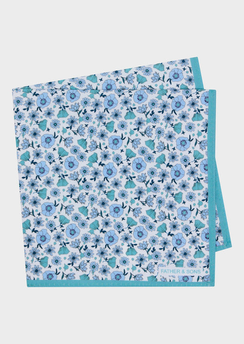 Pochette blanche à motif fleuri vert d'eau et bleu - Father & Sons - 1