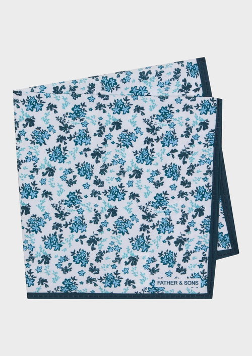 Pochette blanche à motif fleuri vert bouteille et bleu - Father & Sons - 1