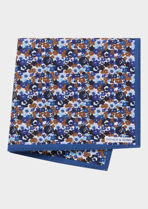 Pochette blanche à motif fleuri bleu cobalt et marron - Father & Sons - 1