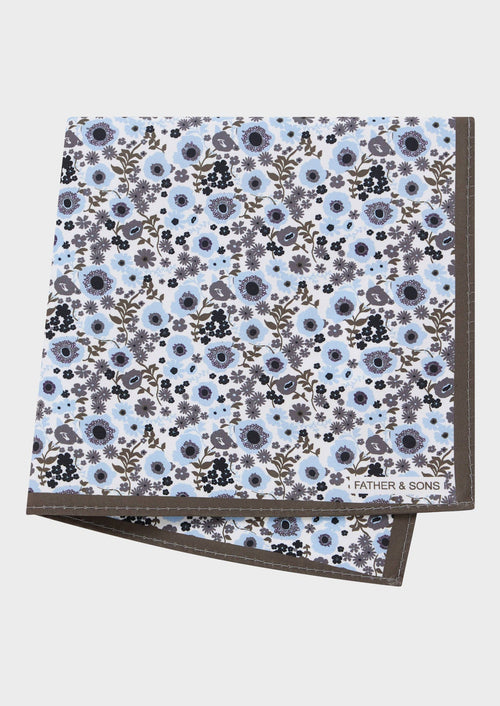 Pochette blanche à motif fleuri kaki et bleu ciel - Father & Sons - 1